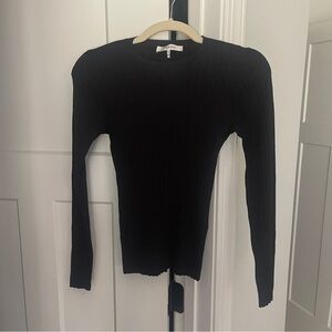 Frame Black Long Sleeve Silk Ribbed Knit Sweater Fitted Top